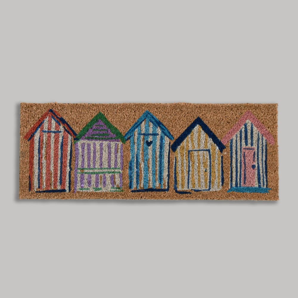 Paillasson en fibre de coco imprimé cabanes de plage multicolore 25x67