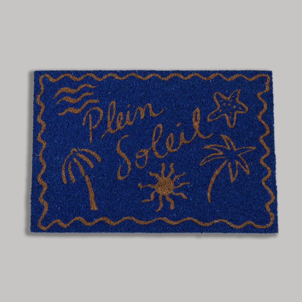 Paillasson en fibre de coco imprimé bord de mer bleu et marron 40x60