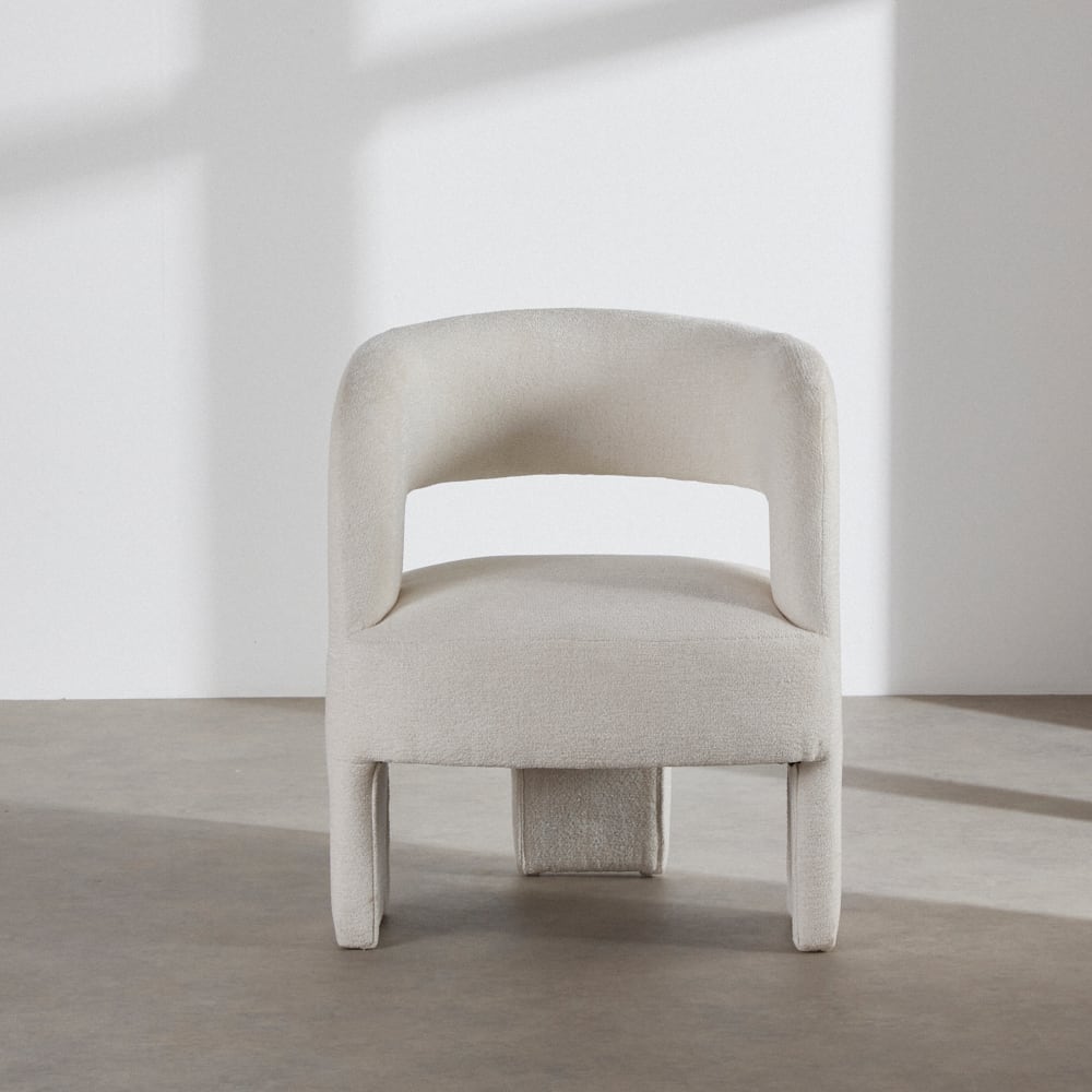 Fauteuil tripode en tissu polyester et lin tramé écru