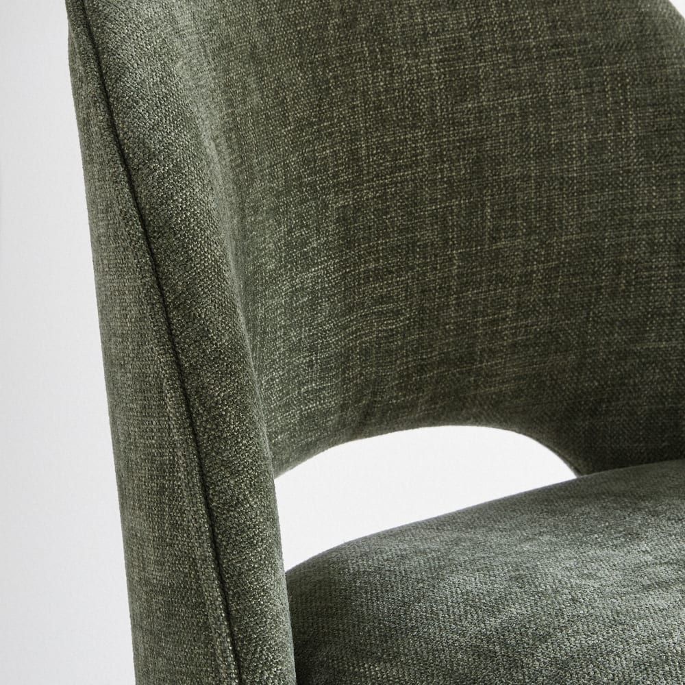 Chaise de bar en tissu polyester vert et bois d'hévéa noir H80 — vue 4
