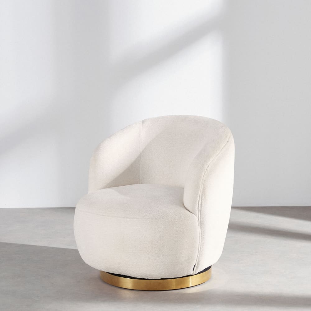 Fauteuil pivotant en tissu polyester et lin tramé écru