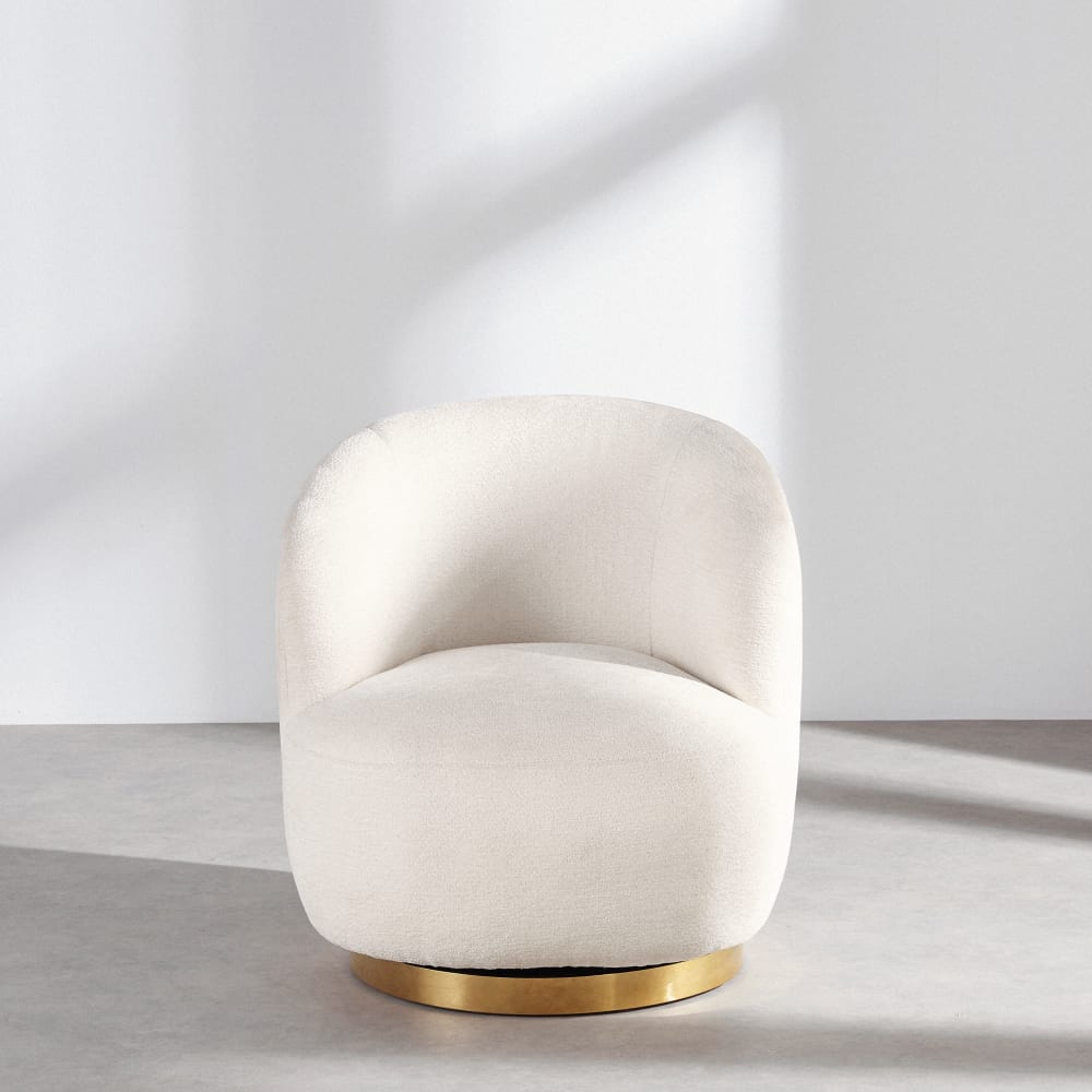 Fauteuil pivotant en tissu polyester et lin tramé écru — vue 3