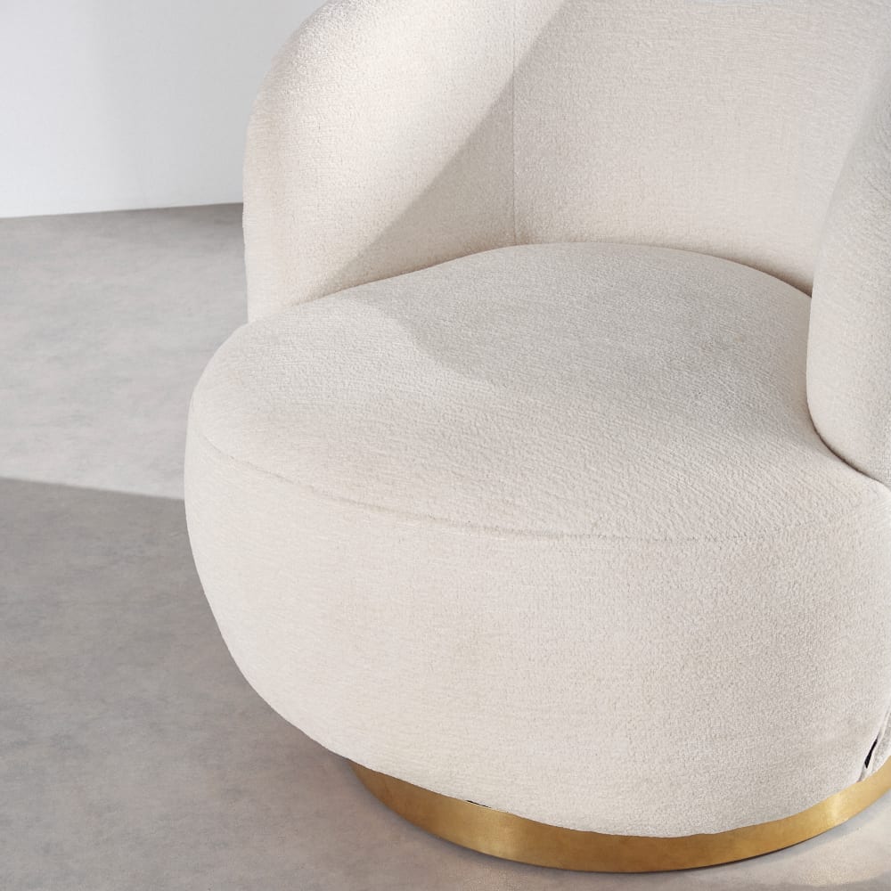 Fauteuil pivotant en tissu polyester et lin tramé écru — vue 4