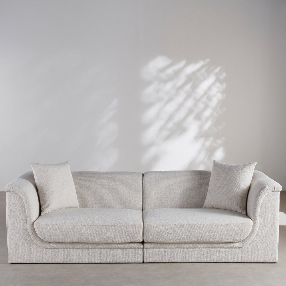 Canapé 3/4 places en textile tramé beige