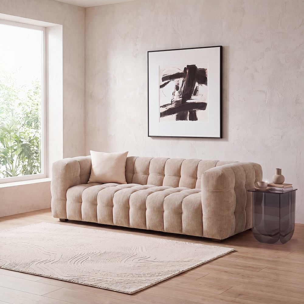Canapé nuage 3/4 places beige latte effet vieilli - 240 cm