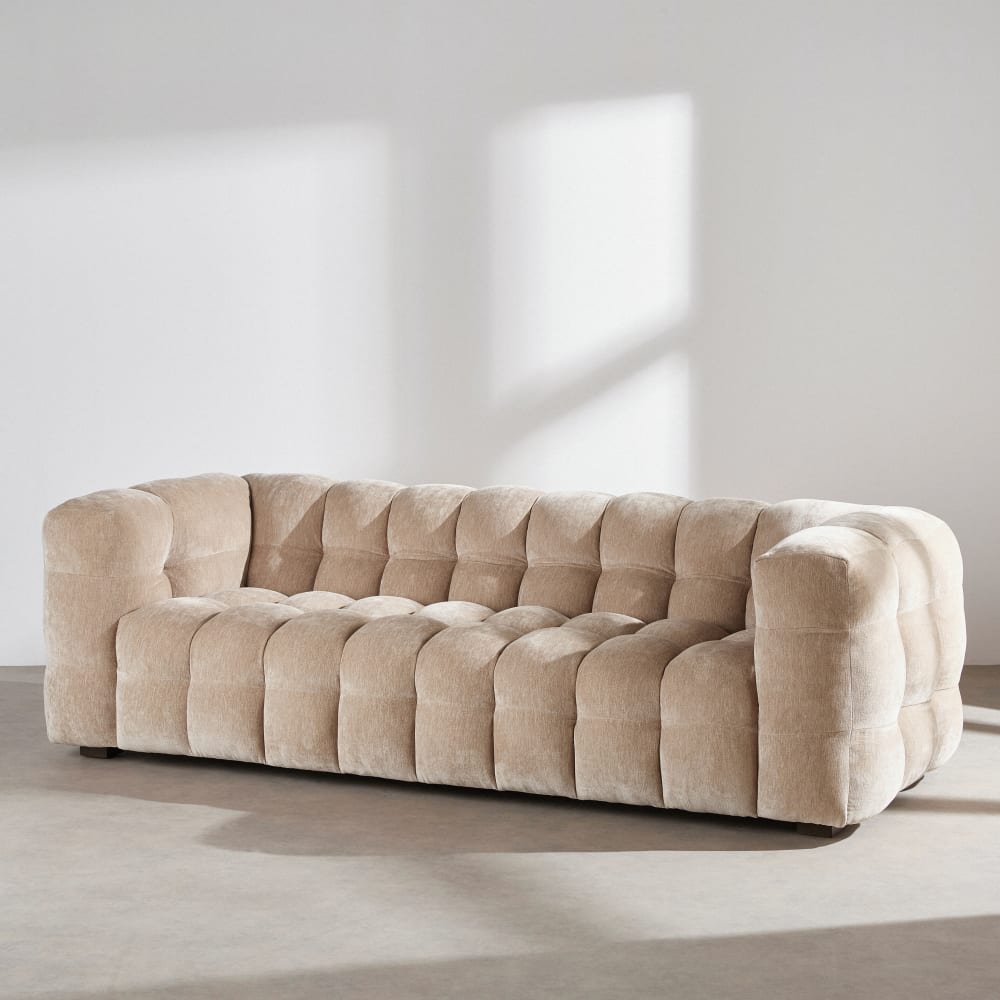 Lilo - Canapé nuage 3/4 places en velours beige latte effet usé - Vue supplémentaire 2