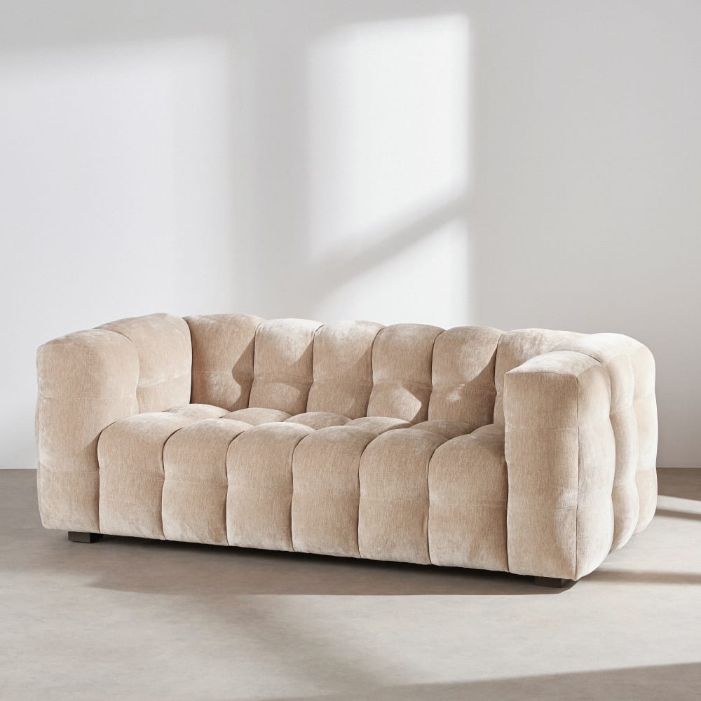 Lilo - Canapé nuage 2 places en velours beige latte effet usé - Vue supplémentaire 2