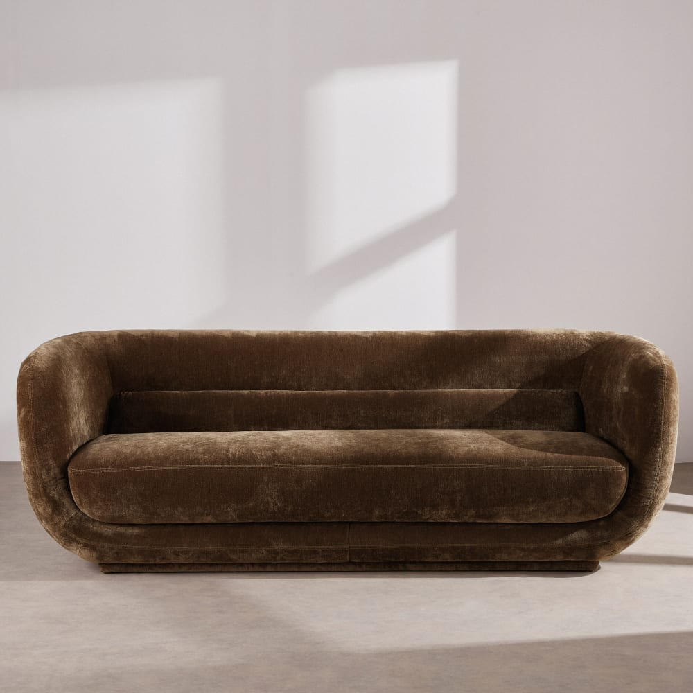 Canapé 3/4 places en velours vert kaki