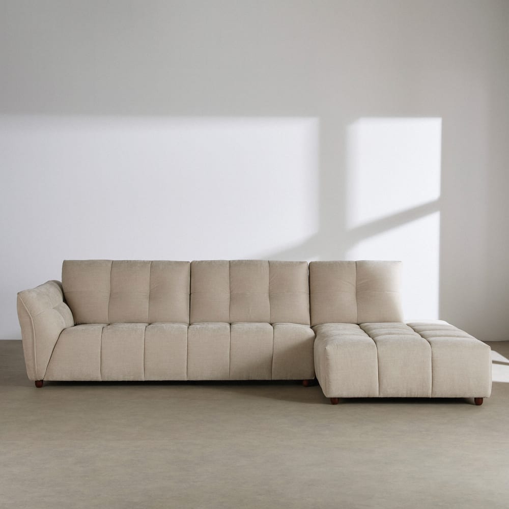 Canapé avance-recule 4/5 places effet velours beige