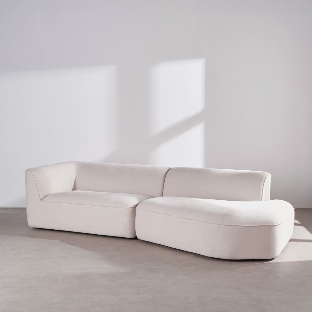 Kassi - Canapé 4 places effet lin beige - Vue supplémentaire 1