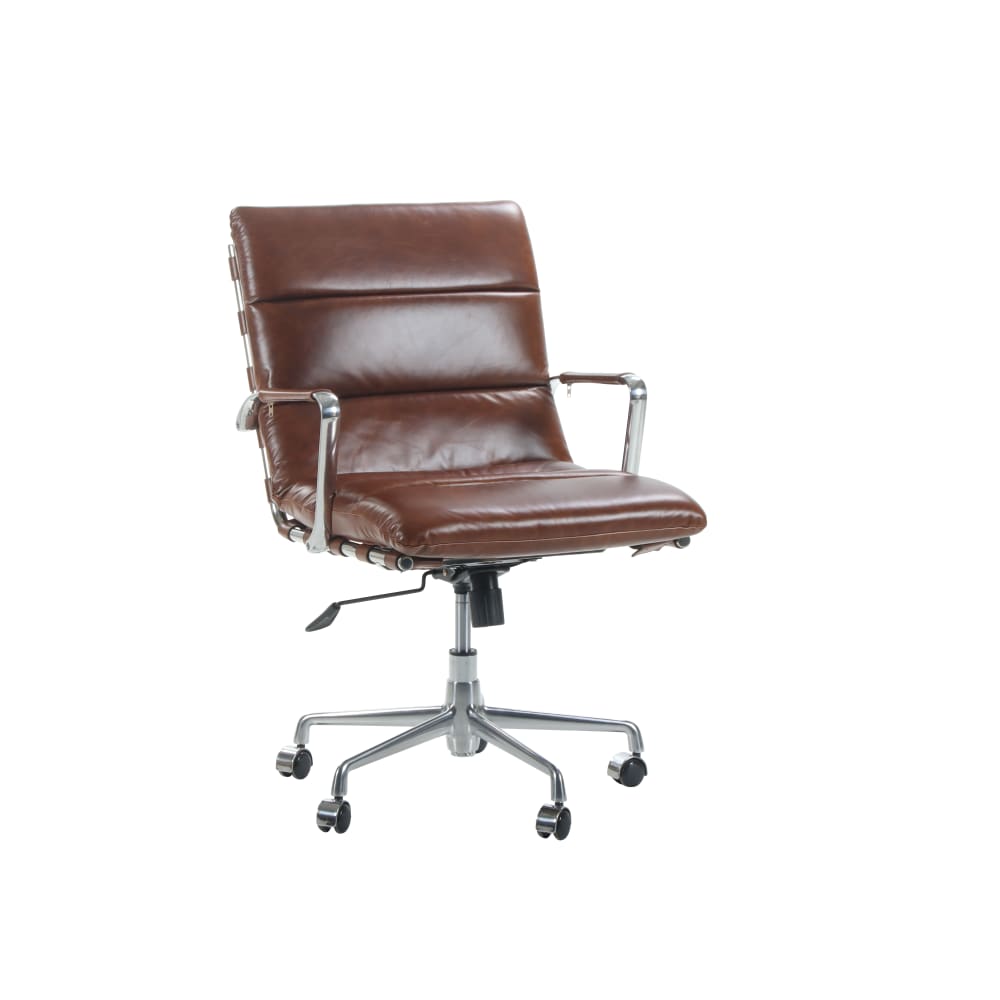 Fauteuil de bureau à roulettes en cuir matelassé marron