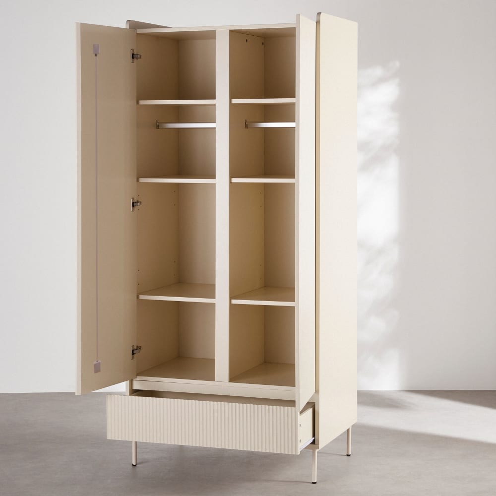 Weißer Kleiderschrank mit 2 Flügeltüren und 1 Schublade, B90 -