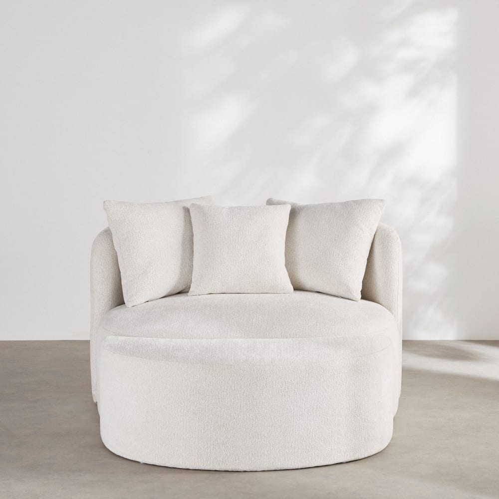 Canapé rond et pouf 1/2 places en textile tramé ivoire