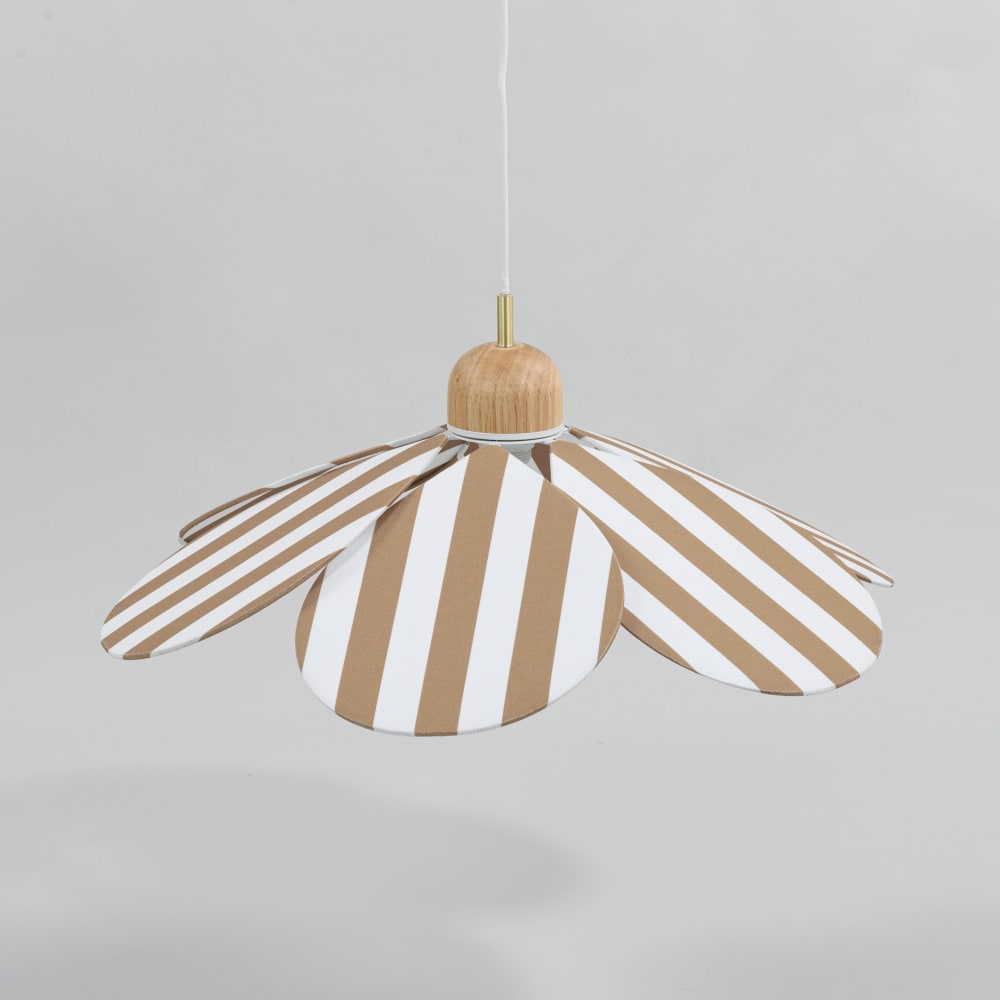 Suspension fleur en tissu à rayures ocres et blanches