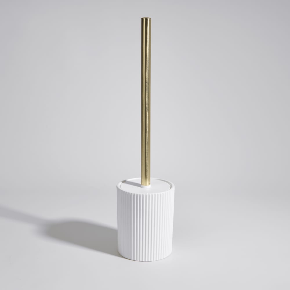 Brosse de toilettes en grès blanc cassé et doré — Beyit