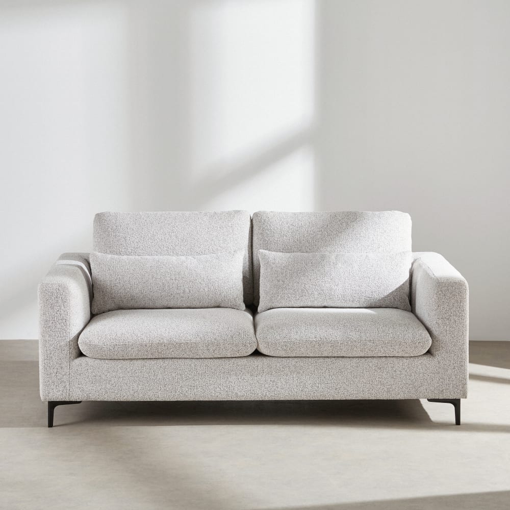 Canapé 2 places avec têtières relevables en textile tramé gris