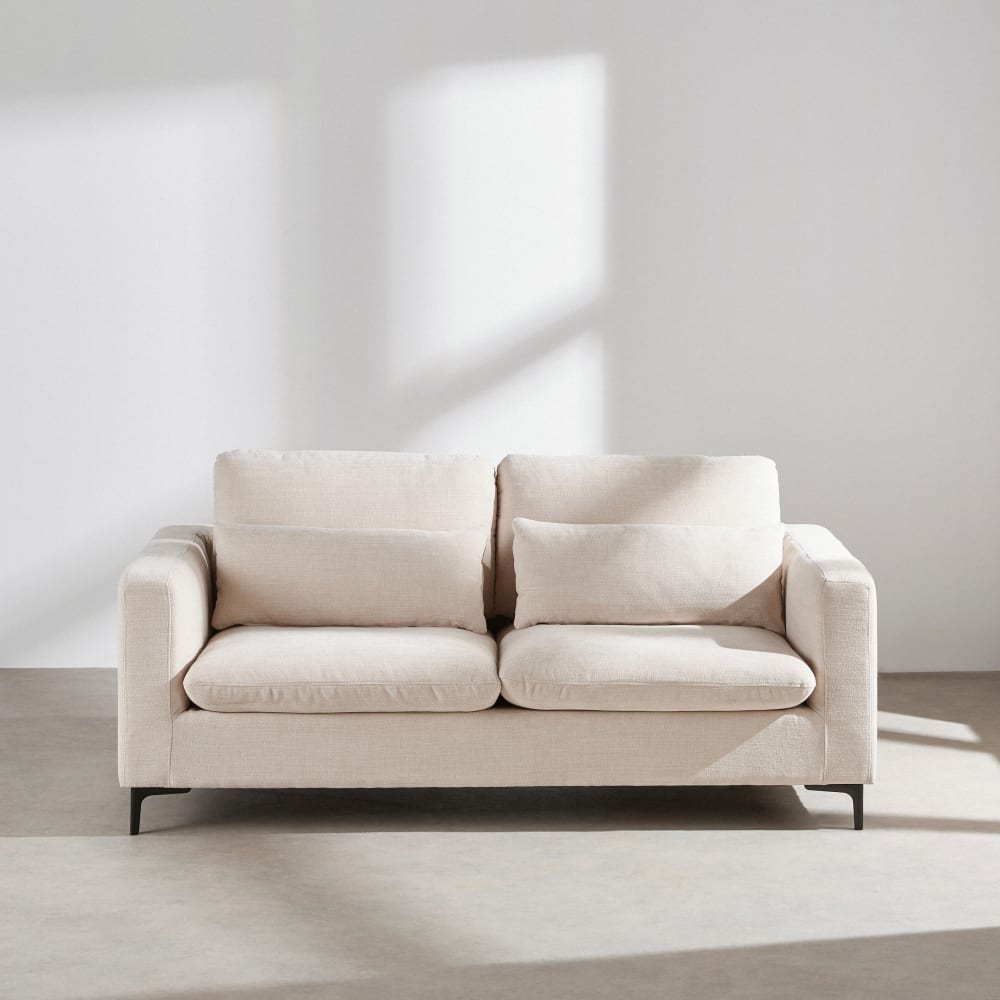 Canapé 2 places avec têtières effet velours beige