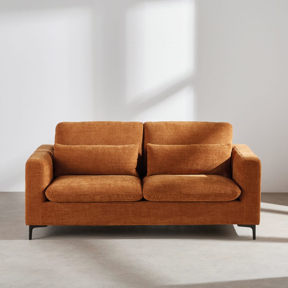 Canapé 2 places avec têtières relevables effet velours coloris brique