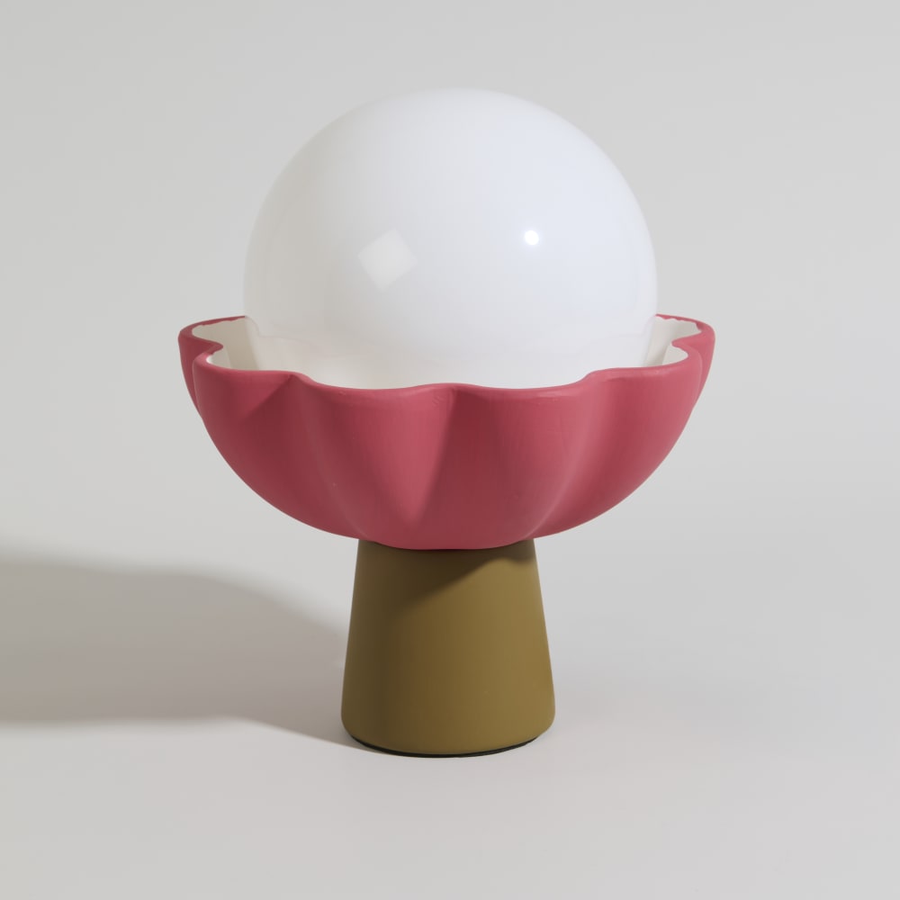 Lampe en céramique bicolore et globe en verre