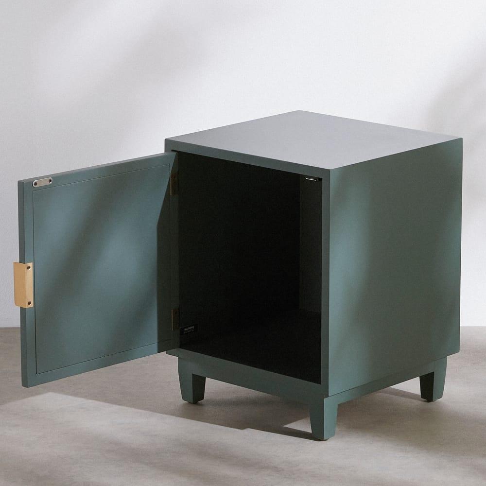 Table de chevet 1 porte vert sapin motif tropical L40 — vue 3