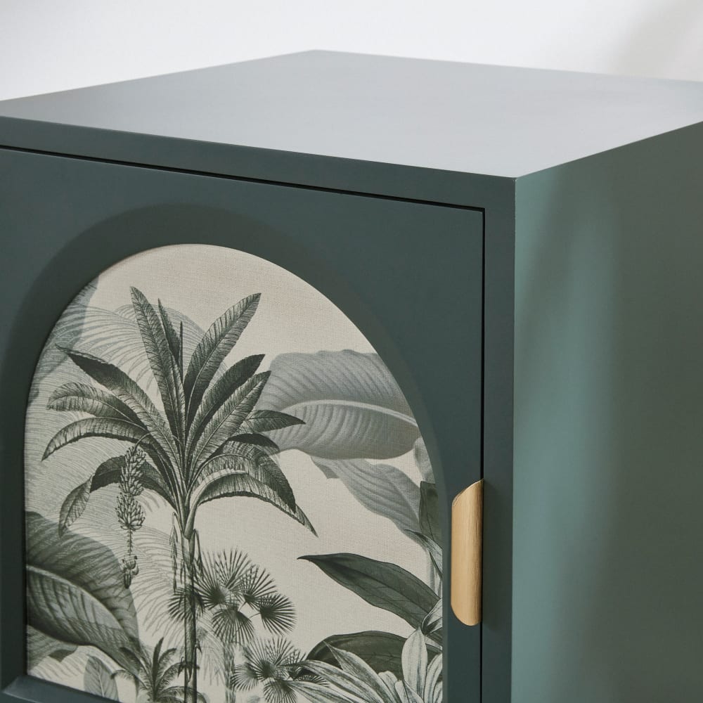 Table de chevet 1 porte vert sapin motif tropical L40 — vue 4