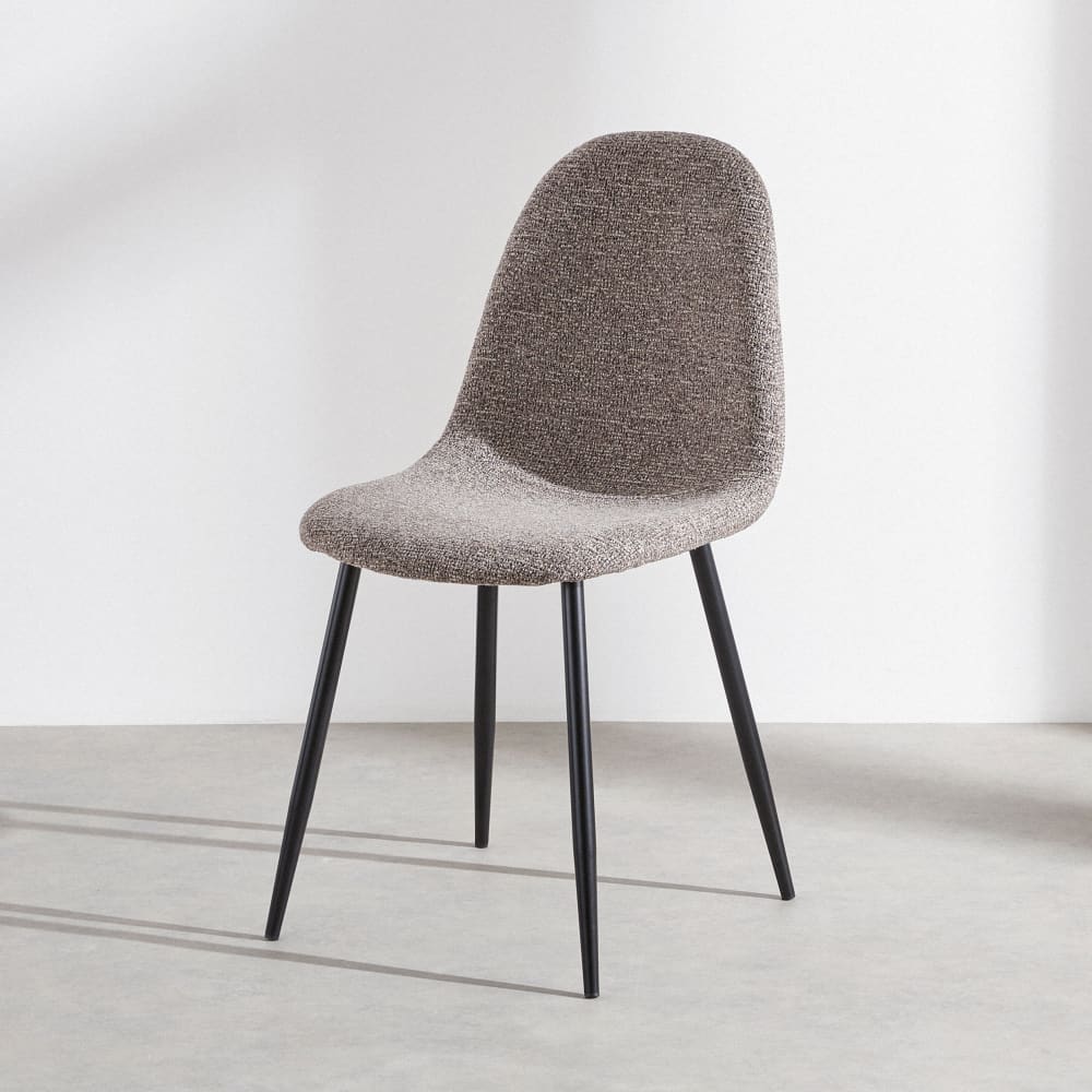 Chaise en tissu polyester tramé moka et acier noir