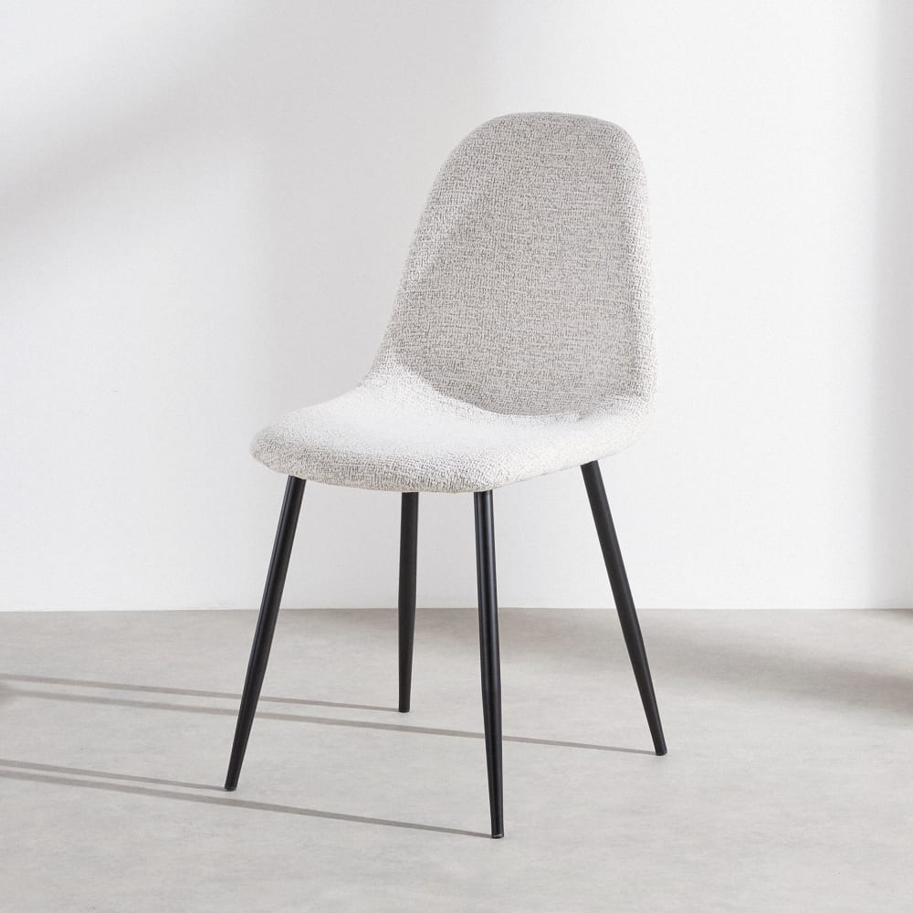 Chaise en tissu polyester tramé beige et acier noir