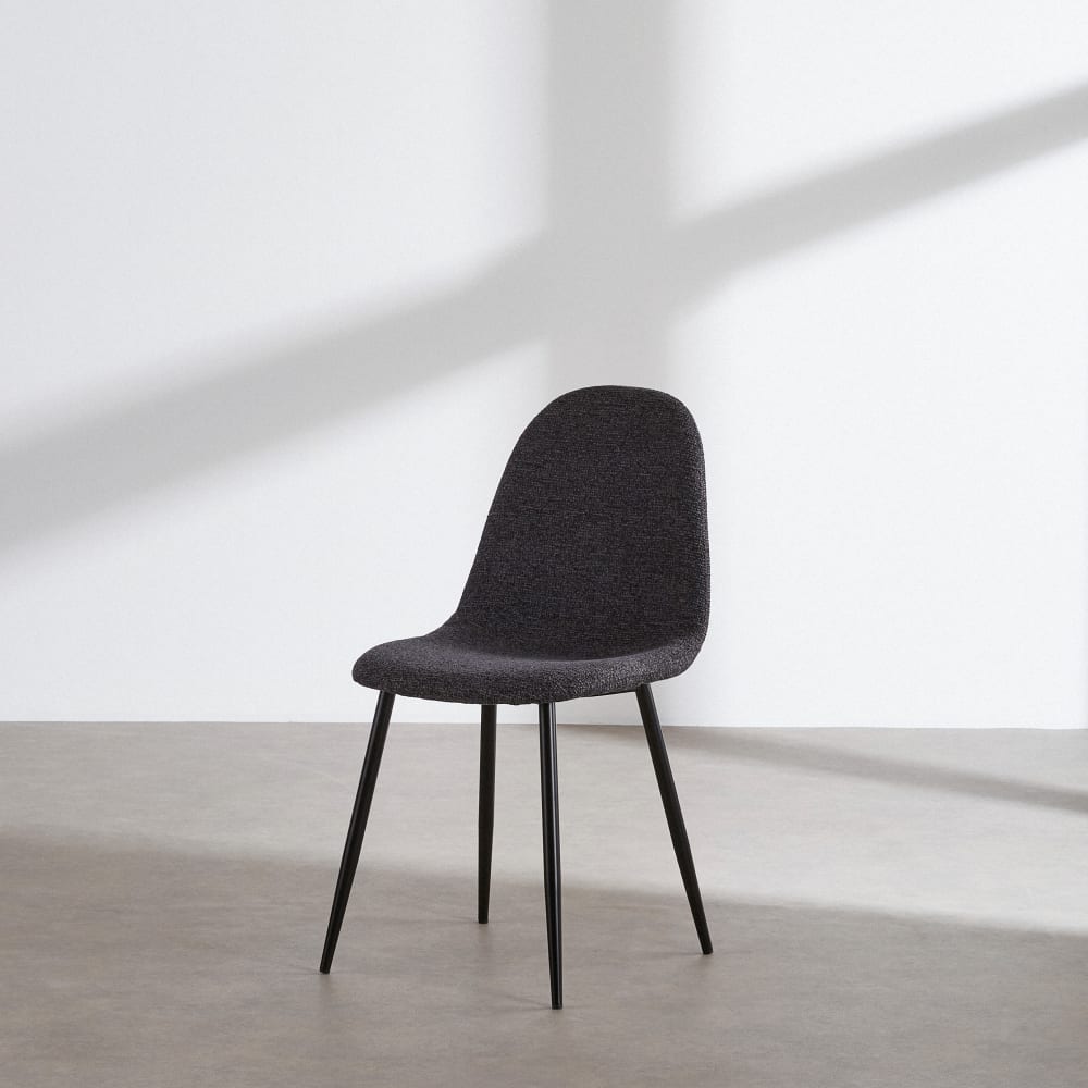 Chaise en tissu polyester tramé gris anthracite et acier noir