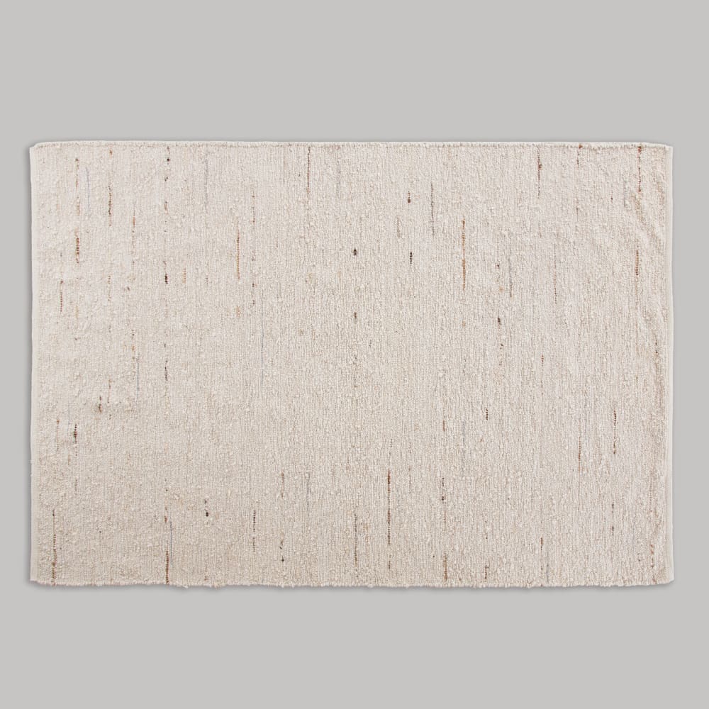 Tapis en laine tissée écrue, marron et bleue 160x230