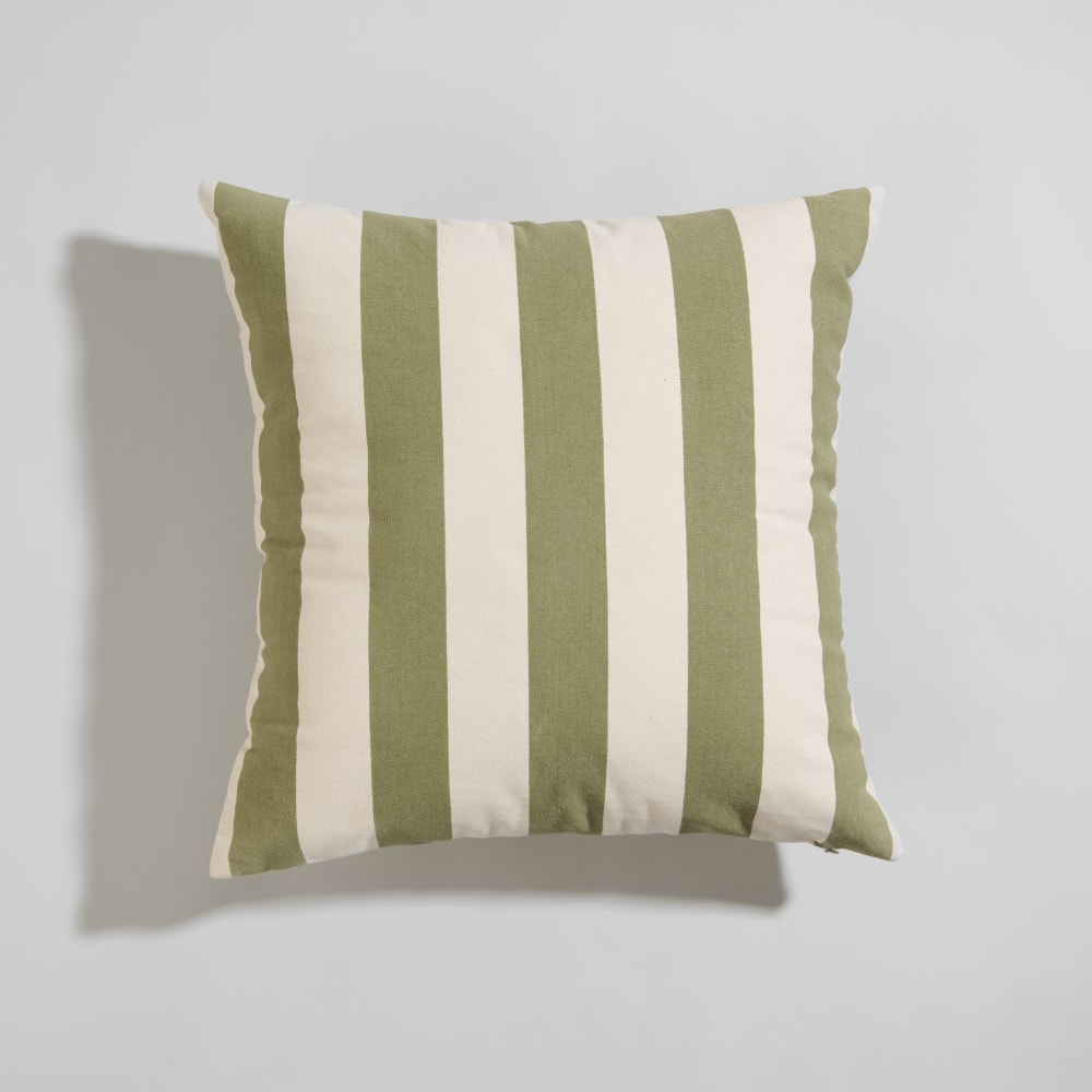 Coussin en coton à rayures beiges et kaki 45x45