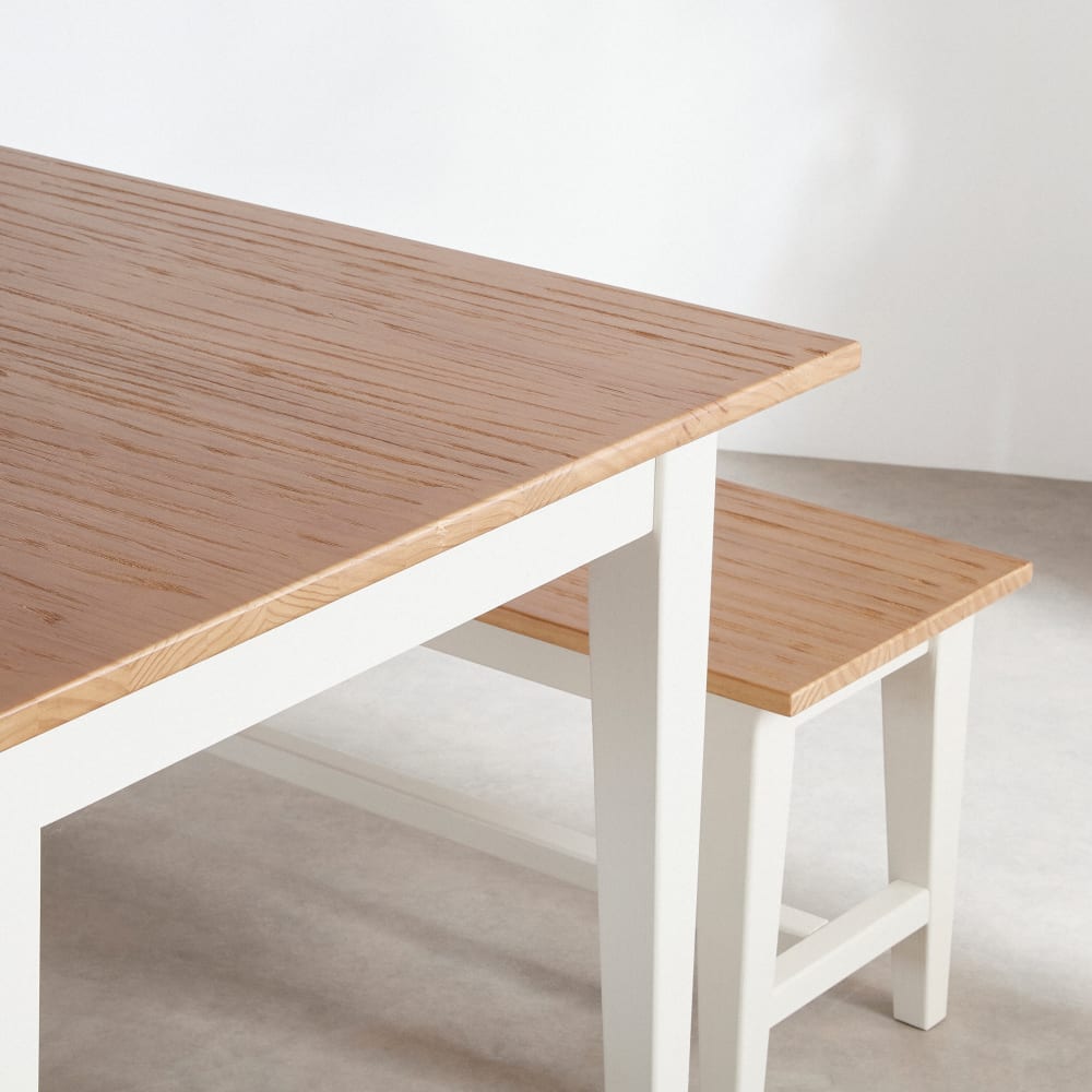 Ensemble table à manger 6 personnes et 2 bancs beiges et blancs — vue 4