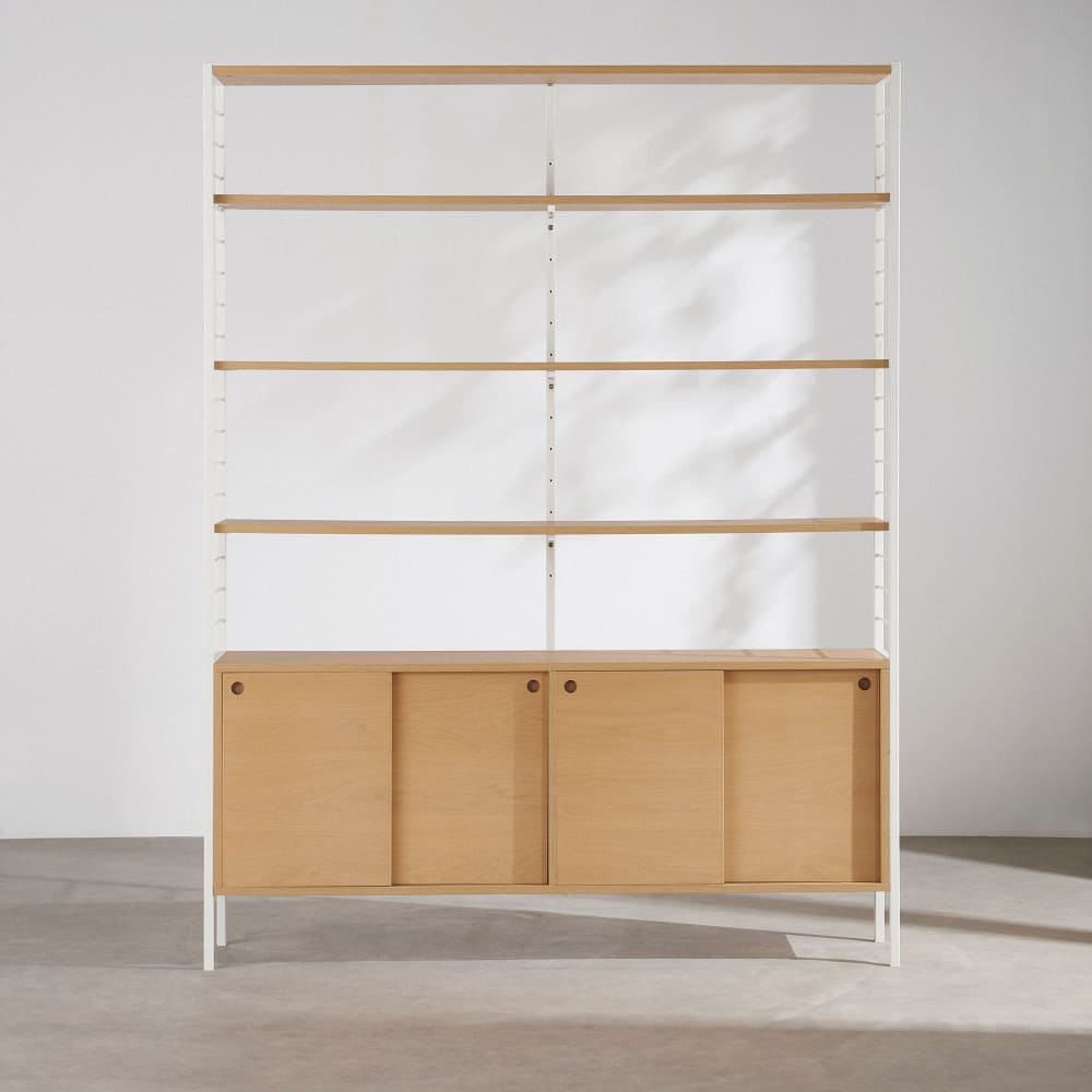 Etagère 4 portes et acier écru, L153 cm