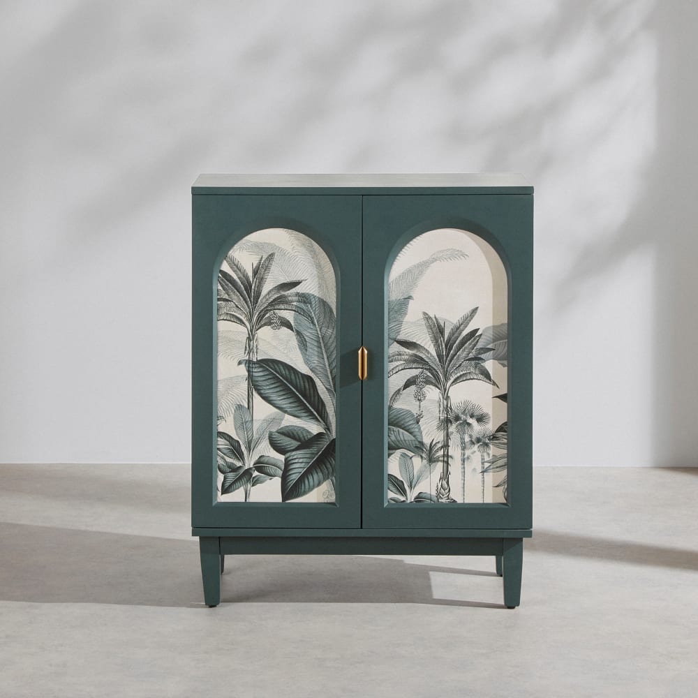 Buffet 2 portes battantes vert motif tropical L80