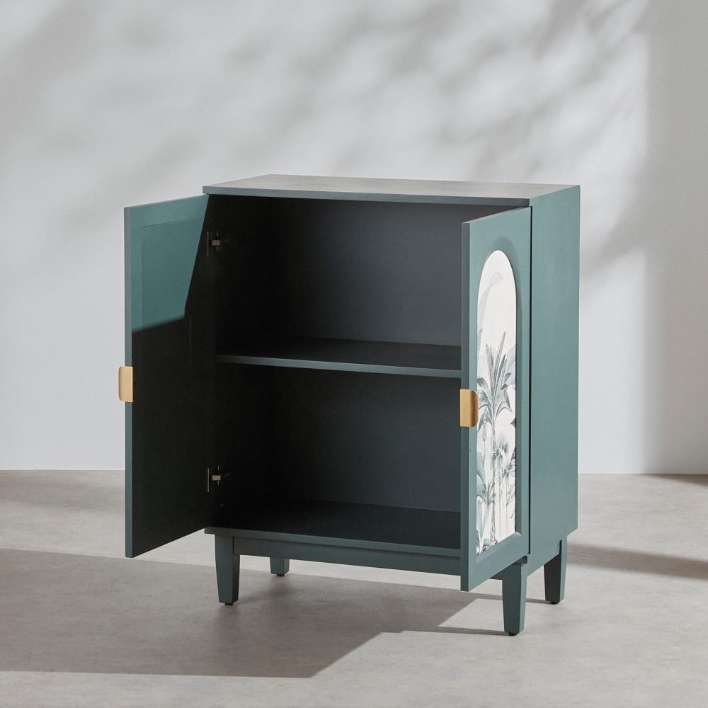 Sideboard mit 2 Türen, grünes tropisches Muster, L80 - Maisons Du