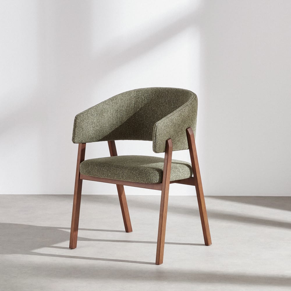 Fauteuil de table vert kaki et bois d'hévéa massif — vue 3