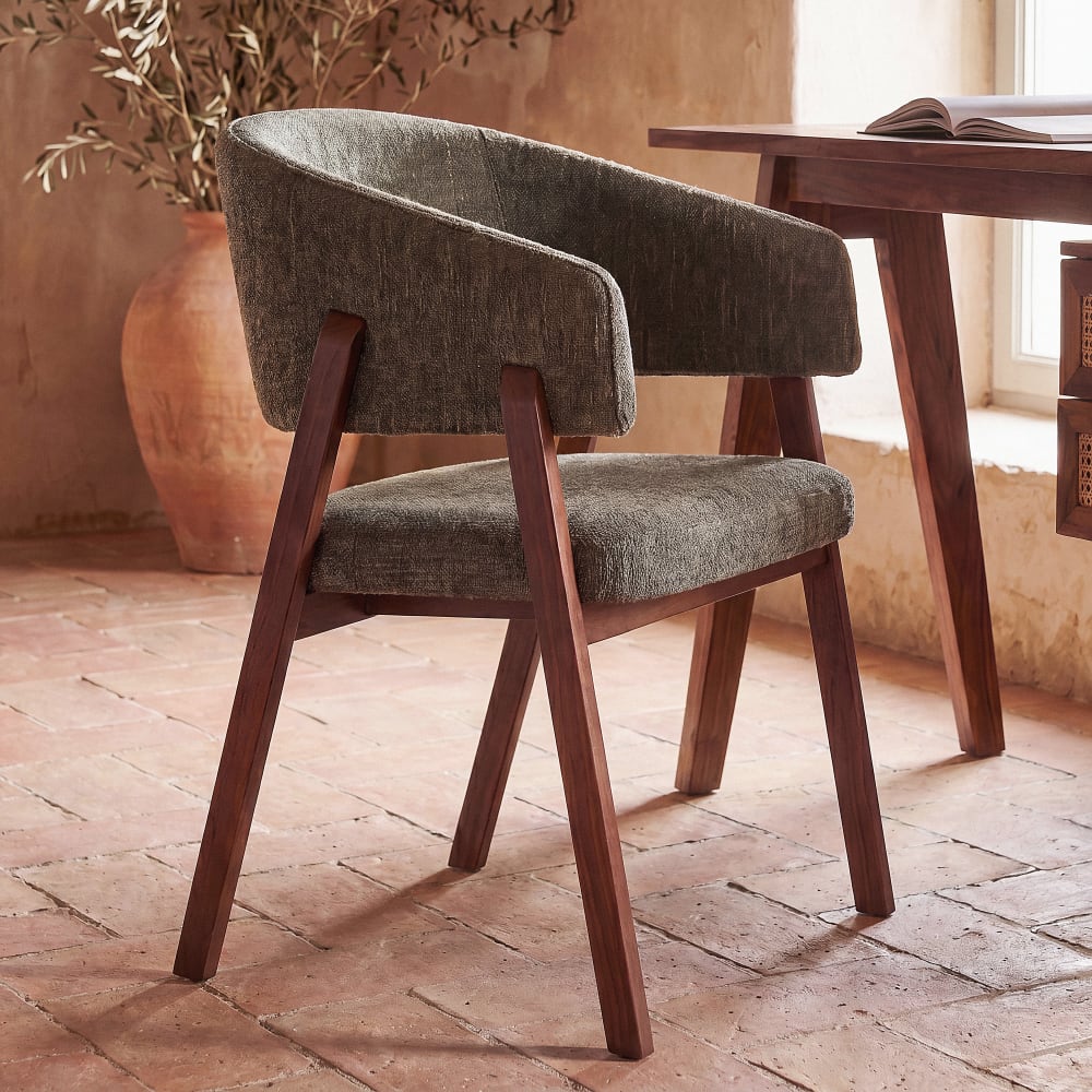 Fauteuil de table vert kaki et bois d'hévéa massif