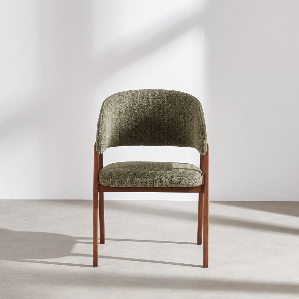 Fauteuil de table vert kaki et bois d'hévéa massif — vue 4