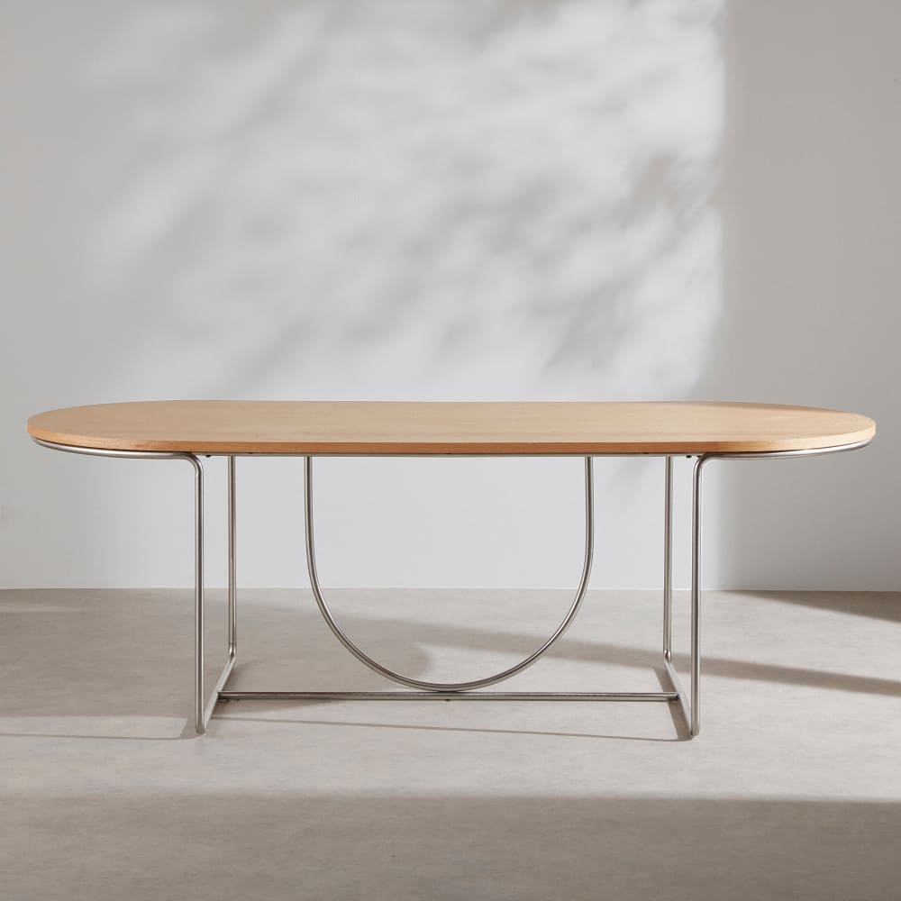 Table à manger en placage chêne et acier chromé 8 personnes L220