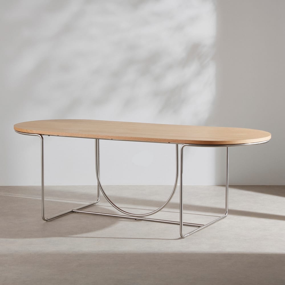 Table à manger en placage chêne et acier chromé 8 personnes L220 — vue 3