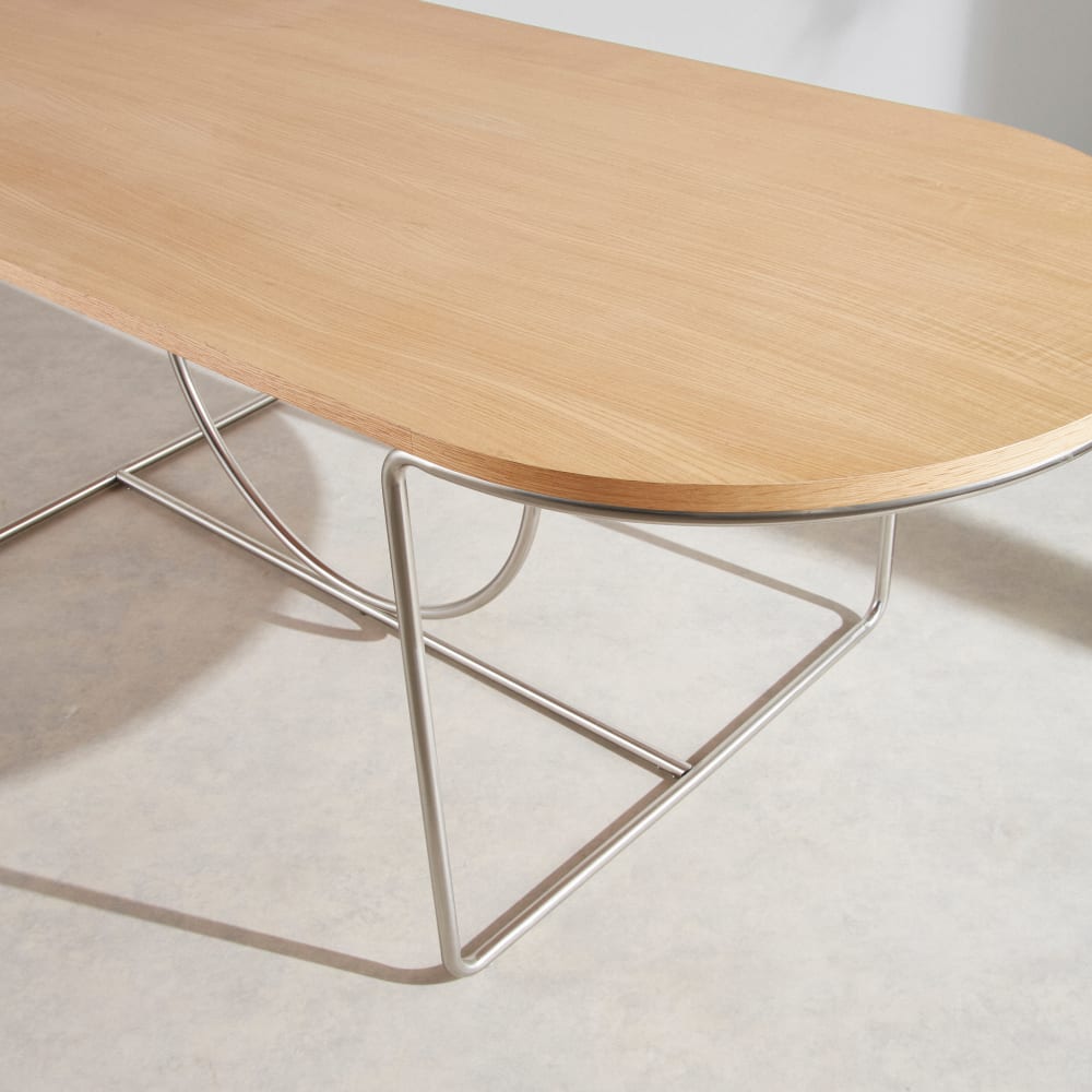 Table à manger en placage chêne et acier chromé 8 personnes L220 — vue 4