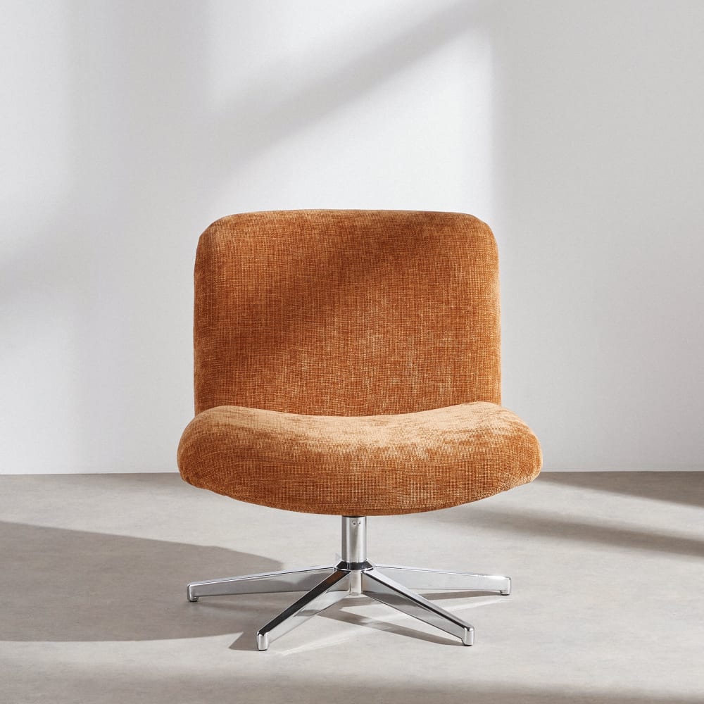 Fauteuil pivotant en velours brun et acier chromé