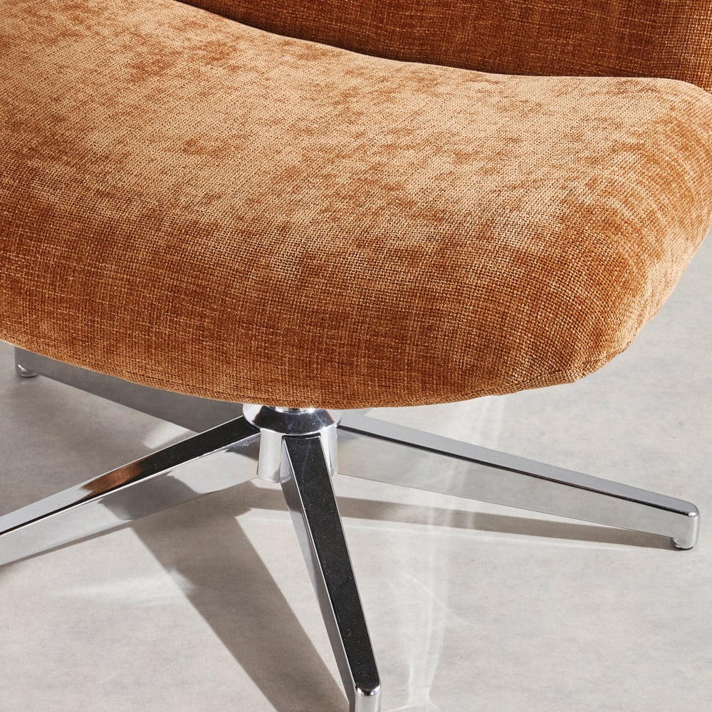 Fauteuil pivotant en velours brun et acier chromé — vue 4