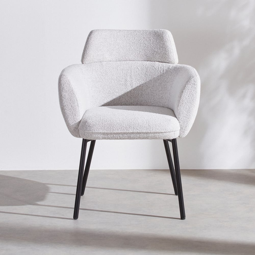 Chaise en tissu polyester gris clair et acier noir — vue 3
