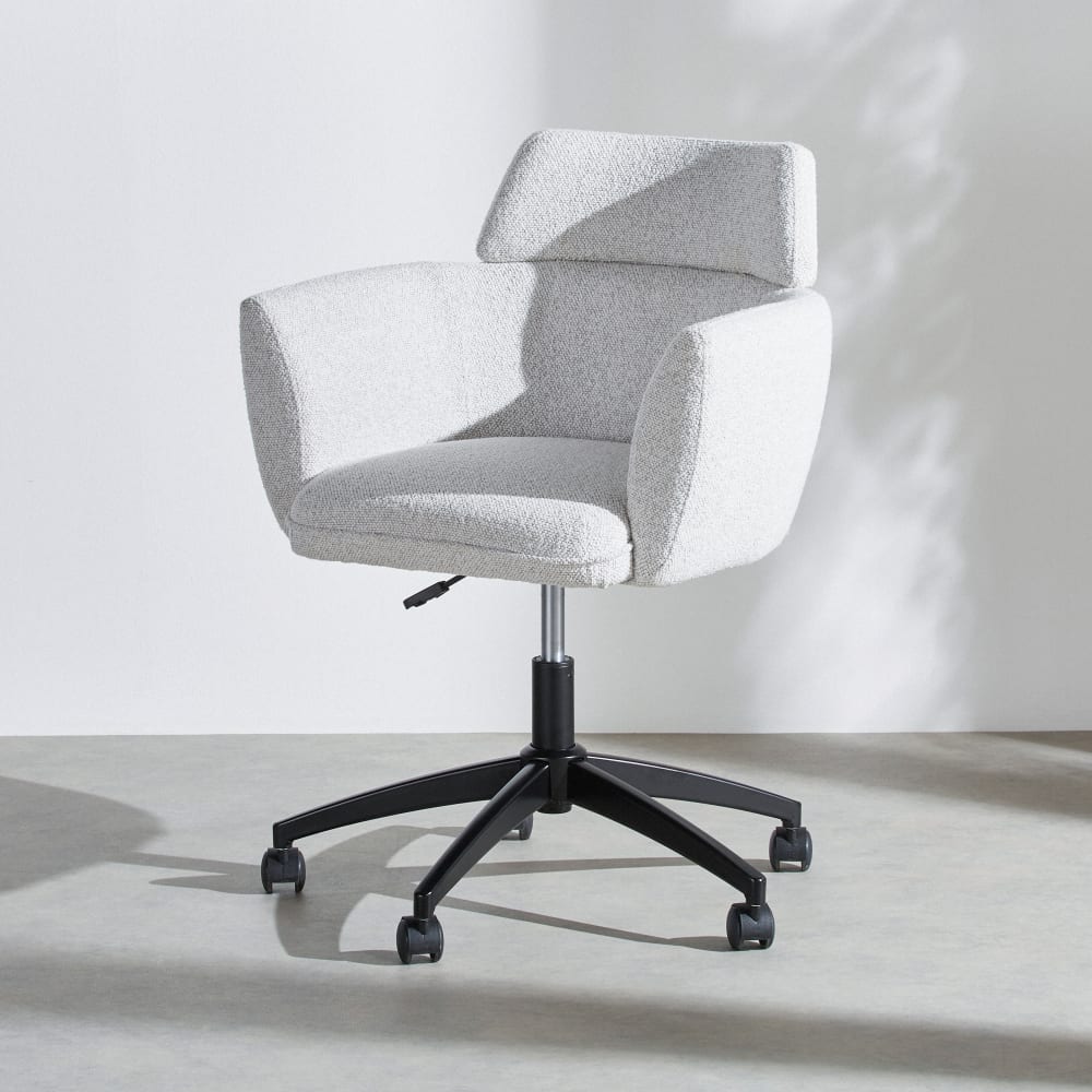 Chaise de bureau réglable à roulettes en tissu polyester gris clair