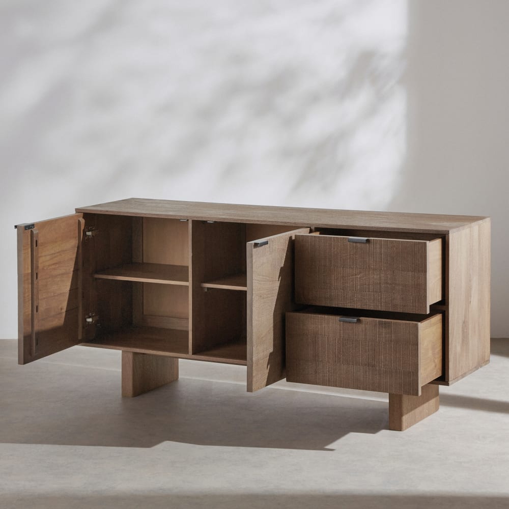 Buffet 2 portes battantes 2 tiroirs en bois de manguier, L165 cm