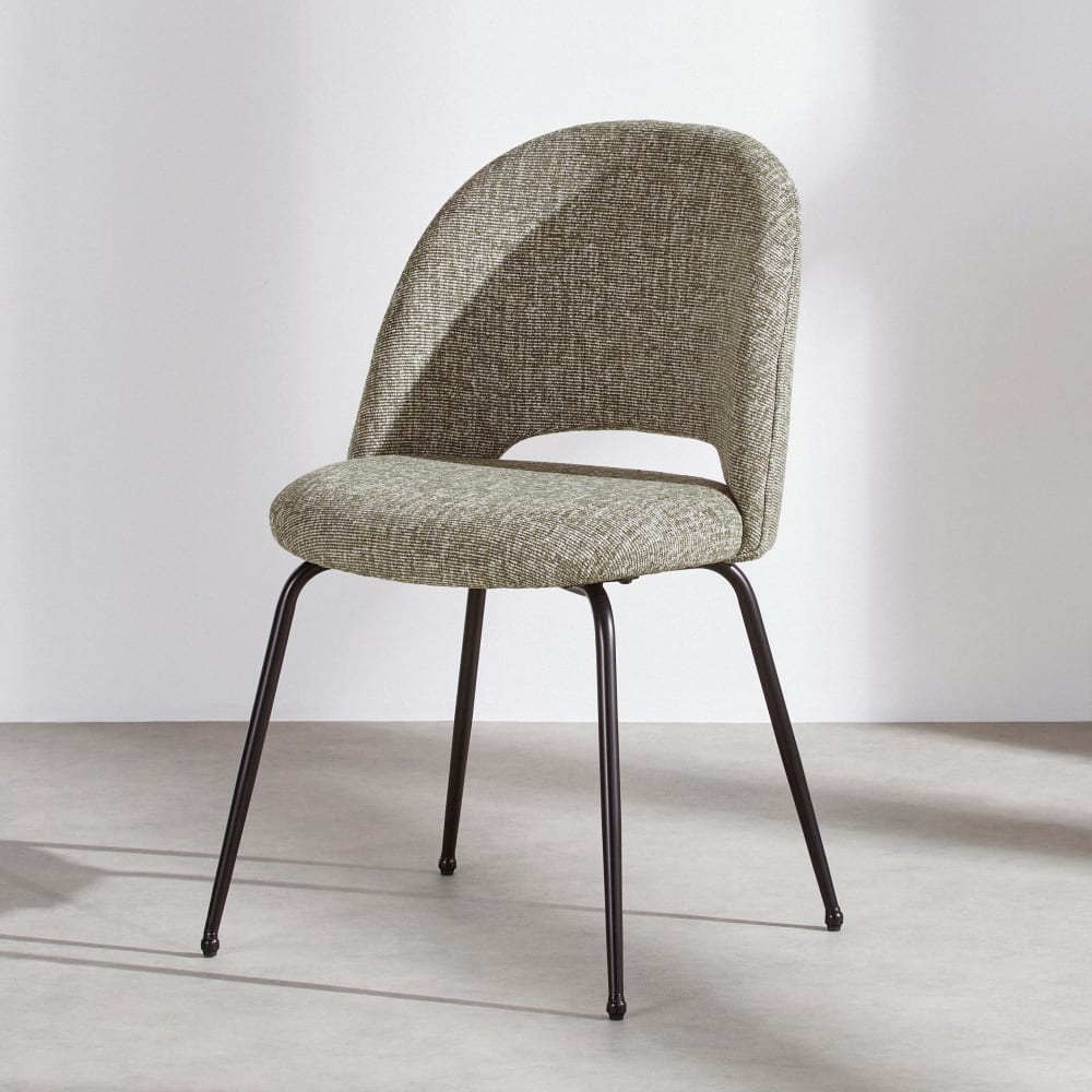 Chaise en tissu polyester et polypropylène vert kaki et acier noir