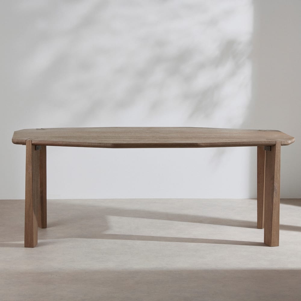 Table à manger octogonale en bois de manguier brossé, 6/8 personnes, L200 cm