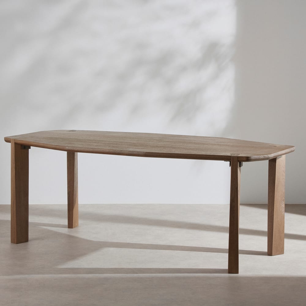 Table à manger octogonale en bois de manguier brossé, 6/8 personnes, L200 cm