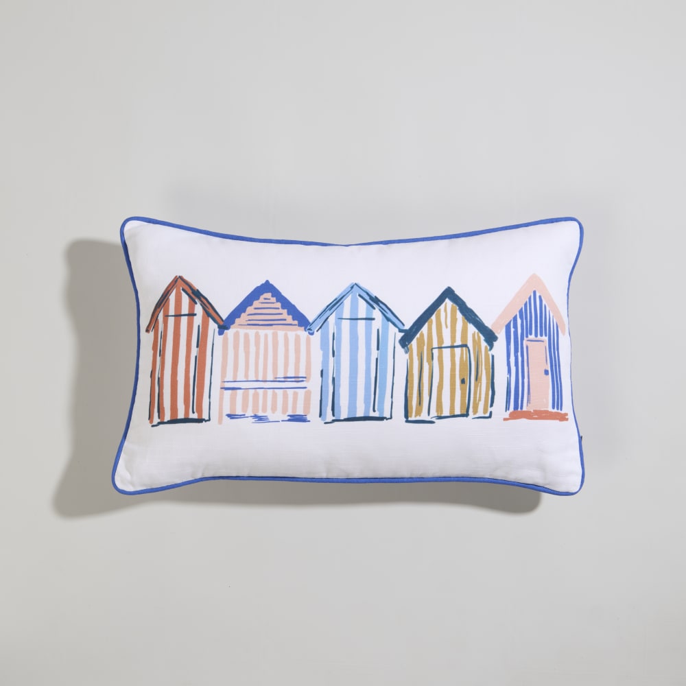 Housse de coussin en coton biologique écru à imprimés cabanons multicolores 50x30