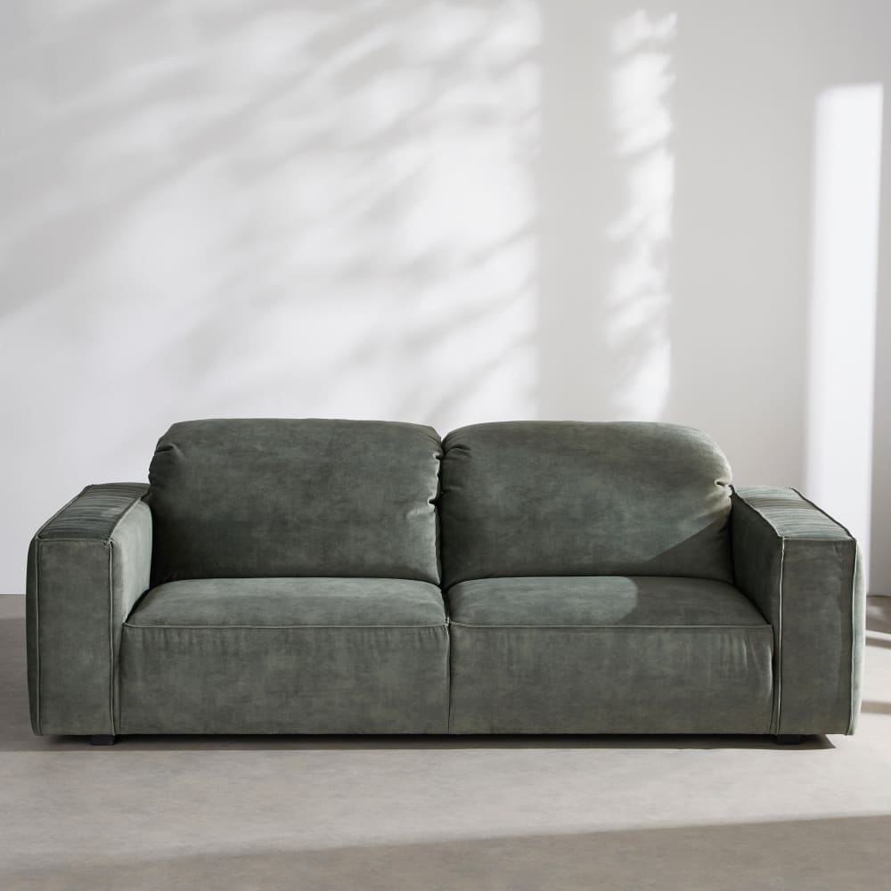 Canapé 4/5 places avec têtières effet velours vert kaki